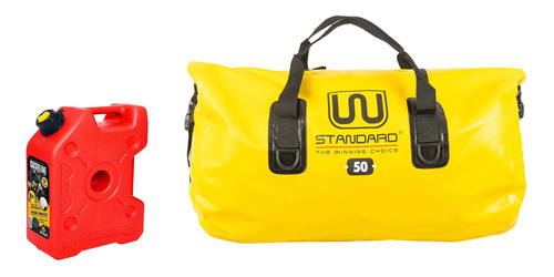 Bolso Estanco Amarillo / Negro 50l + Bidon 8l Chato Rojo