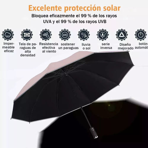 Paraguas Sombrilla Protección Uv Automático Con 10 Varillas Rosa