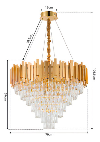Luminária Pendente Lustre Luxuoso Dourado e Cristais Vana Sindora inl106