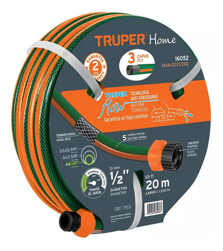 Manguera Tricapa Reforzada 1/2''x20m Truper 16052