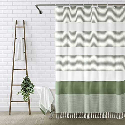 Cortina Ducha Baño Rayas Verde Salvia Lino 183x183cm