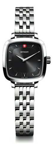 Wenger Reloj Vintage Classic 27 Mm, Negro Color De La Correa Plateado Color Del Bisel Plateado