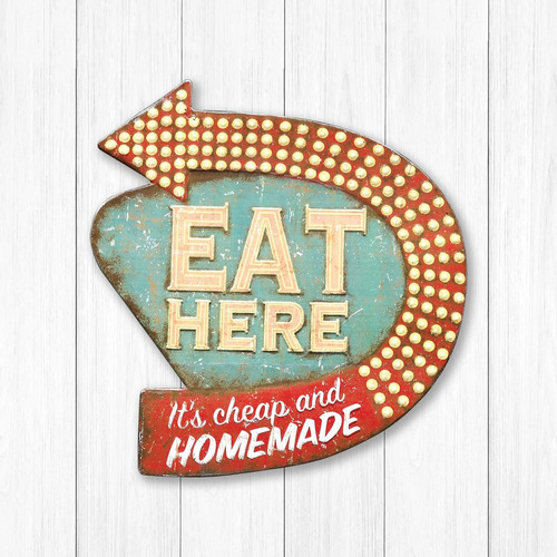 Cartel Decorativo Creative Co-op Eat Here De Metal Con Diseño Eat Here 40cm De Ancho X 38cm De Alto