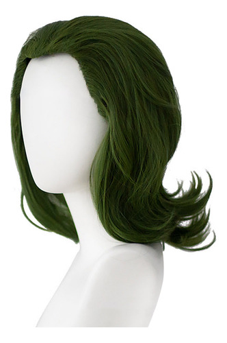 Peluca Verde, Corta Y Rizada, 30 Cm, De Fibra De Seda, Rosa,