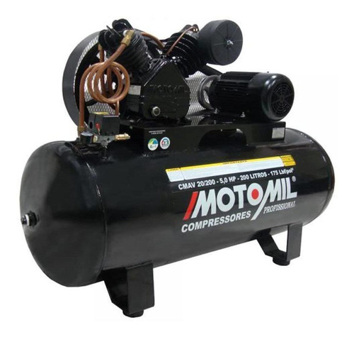 Compressor de ar elétrico Motomil Profissional CMAV-20/200 trifásica 200L 5hp 220V/380V 60Hz preto