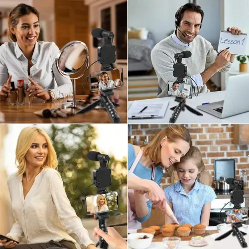 Set Vlog Cast Studio Con Micrófono Trípode Luz Led Bluetooth