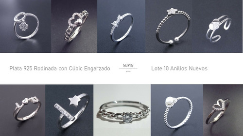 Lote De 10 Anillos Plata 925 Rodinada Con Cubic Por Mayor