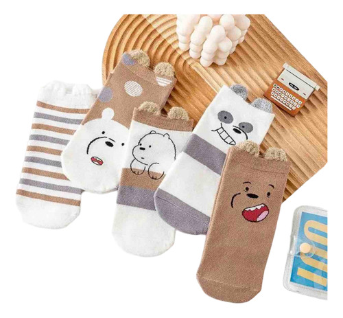 5 Pares Caricatura Osos Polar Panda Calcetines Corte Bajo