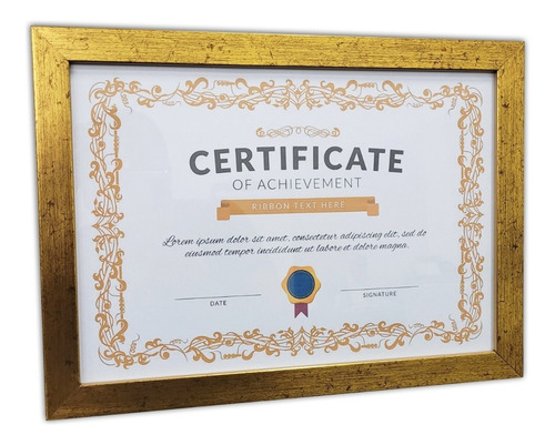 Diploma certificado A4 21x30 con marco dorado y vidrio dorado