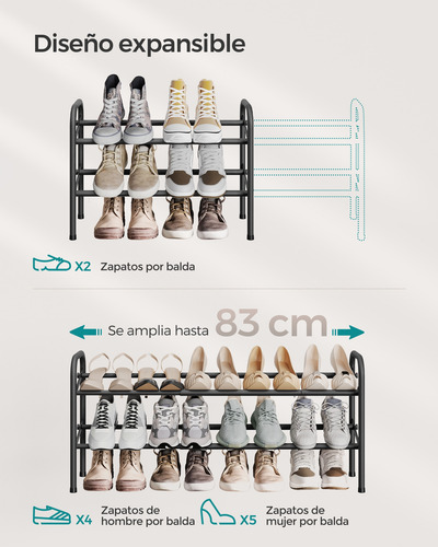 Zapatero Extensible De 2 Niveles Estantería Ajustable Acero