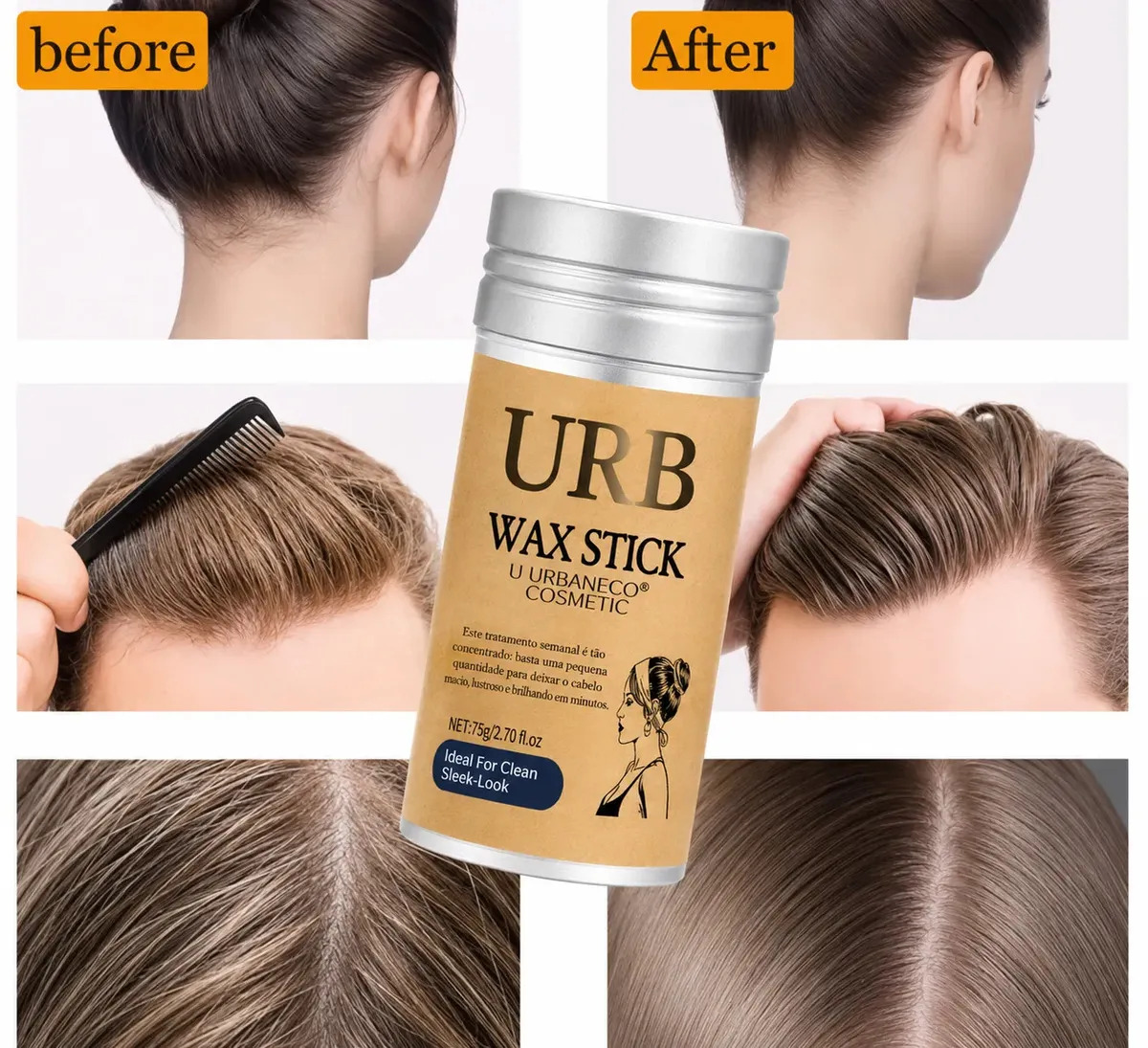 Urban Eco Cera Bastão Modeladora Antifrizz Cabelo Wax Stick 75g — miniatura 4