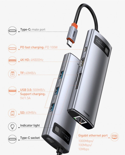 Adaptador Hub Para Macbook Air/pro M1,m2 Thunderbolt Usb-c