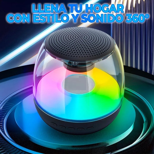 Bocina Rgb Led Bluetooth Inalambrica Transparente Musica 10m Color Negro