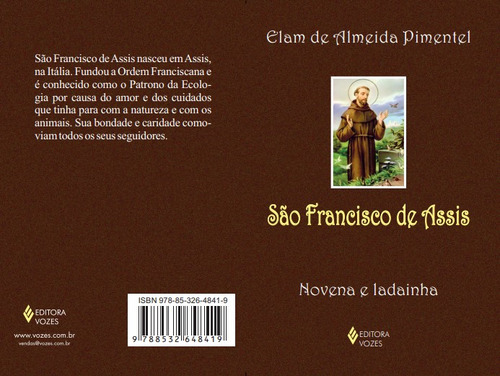Livro São Francisco De Assis Novena e Ladainha de Elam de Almeida Pimentel Da Editora Vozes