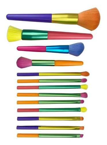 Imagen 5 de 8 de Set Brochas 15 Multicolor Maquillaje Colores