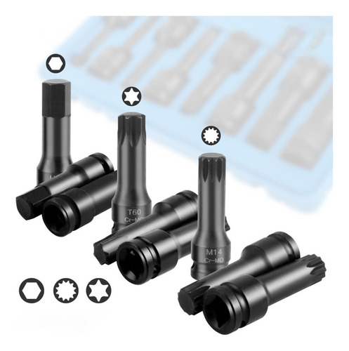 8x Bits De Soquete Sextavado De 1/2 , Ferramenta Automotiva