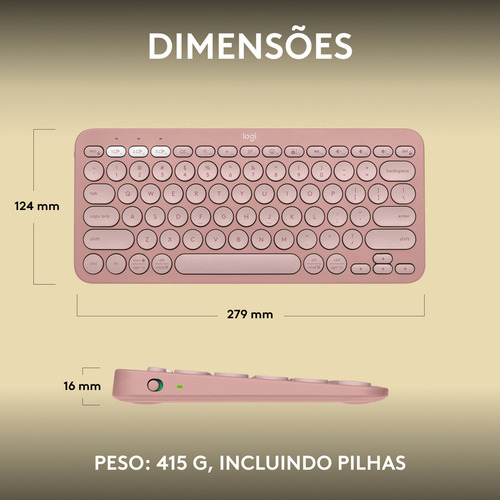 Teclado Sem Fio Logitech Pebble Keys 2 K380s - Rosa Rosa Inglês Us