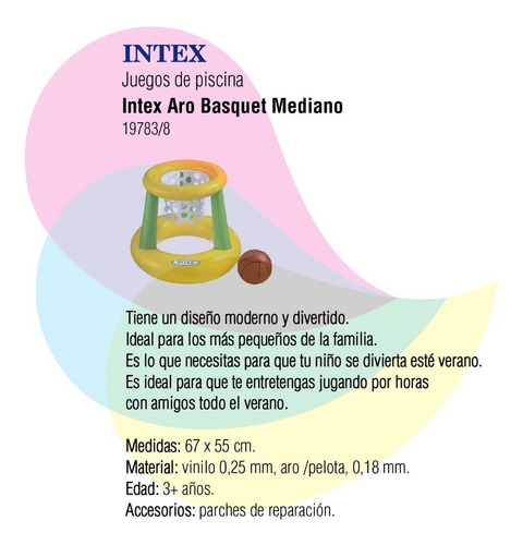 Imagen 2 de 6 de Inflable Piscina Intex Aro Basquet Mediano 67x55cm 58504 Cuo