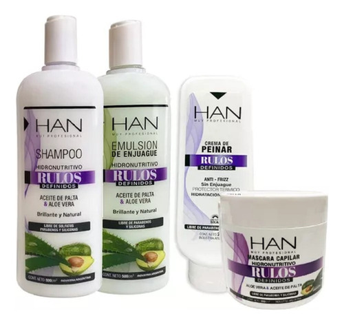 Combo Rulos Shampoo + Enjuague + Baño De Crema + Crema - Han