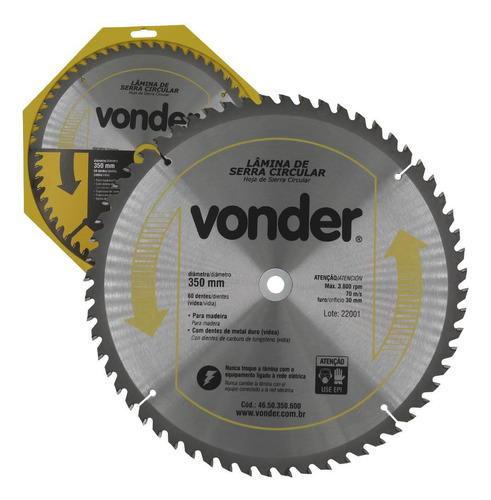 Disco De Serra Circular Vonder Para Madeira 350mm X 30mm 60d Cor Amarelo