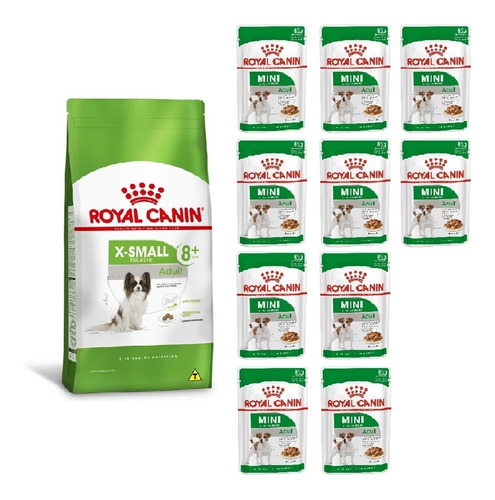 Kit Ração X-small Adult 8+ 1kg E 10 Sachês 85g Royal Canin