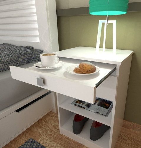 Mesa De Luz Con Desayunador + Cajón + Estante Tables 6430