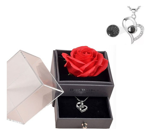 Caja De Regalo Eternal Preserved Rose Con Elegante Collar