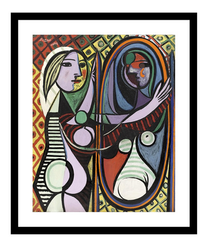 Cuadro Mujer Frente Al Espejo Picasso 63x75 Marco Negro