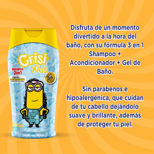 Shampoo Kids 2 En 1 Mi Villano Favorito 300ml Grisi