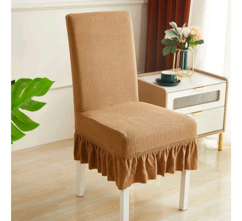 Funda De Silla Con Faldon Elastica, Pack De 2 Color Beige Diseño De La Tela Cuadrille