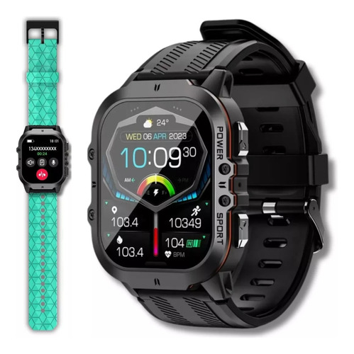 Relógio Smartwatch Spark X Tela Amoled + Pulseir Extra Ciano Caixa Preto Bisel Cinza-escuro Desenho Da Pulseira Mesh