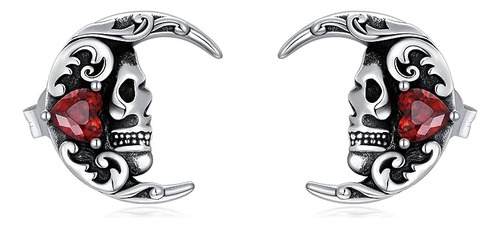 Aretes Plata S925 Con Diseño Calavera Gotica Adornados Con C