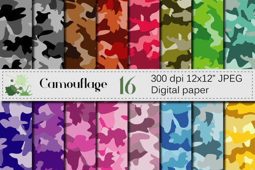 Kit De Papel Digital Camuflado De Colores Camouflage