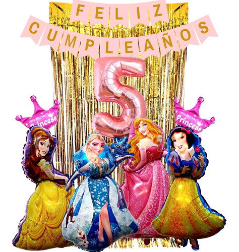 Combo Globos Deco Fiesta Feliz Cumple Princesas N°3