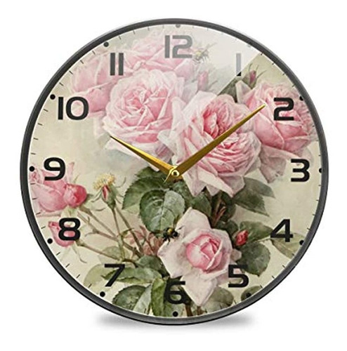 Reloj De Pared Grande Con Diseño De Rosas