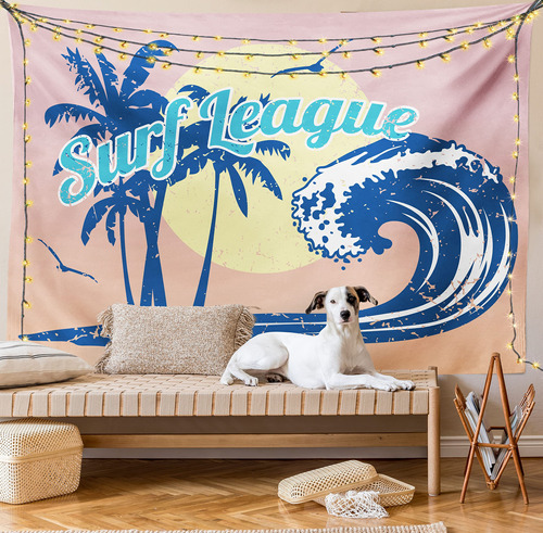 Lunarable Tapiz Vintage Hawai Letra Liga Surf Estampado Tela