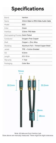 Vention-Cable RCA de 3,5mm a 2RCA, divisor, conector 3,5, Cable de