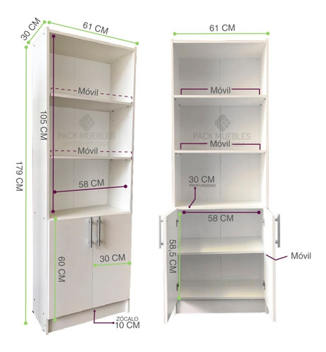 Imagen 2 de 8 de Biblioteca 2 Puertas 5 Estantes Librero Oficina Stock @#