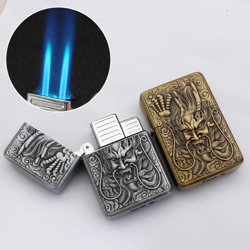 Encendedor Doble Soplete Recargable Dragon Cromo Sin Gas
