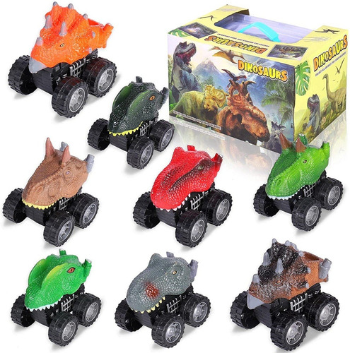 Imagen 2 de 8 de Juguete Dinosaurio Coche Para Niños Con Mapa Y Árbol 8 Pzas