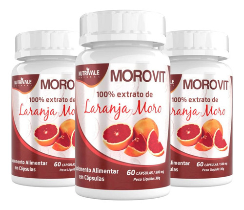 Kit 3x Morovit Suplemento Laranja Moro E Cromo 60 Cápsulas