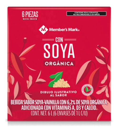 Leche De Soya Sabor Vainilla Orgánica Members Mark 6pz 1l Cu