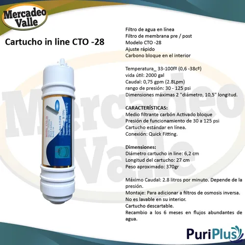 Kit Repuesto In Line Filtro Osmosis Inversa Ro 50 Galones