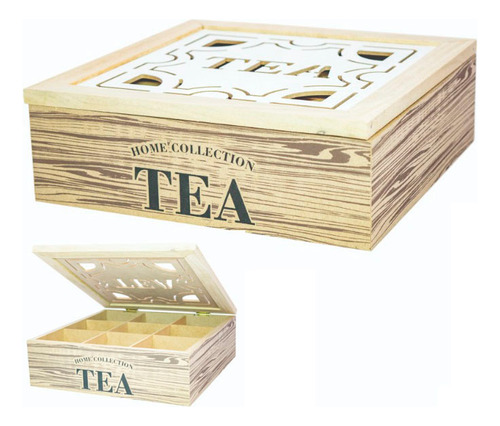 Caja De Te 9 Divisiones De Madera Con Tapa Calada Tea