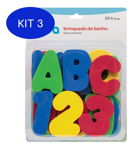 Kit 3 Brinquedo De Banho Letras E Numeros Coloridos - Buba