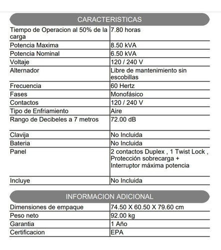 Imagen 3 de 4 de Generador 8500 W 14 Hp Kohler Planta De Luz Evans G85mg1400k