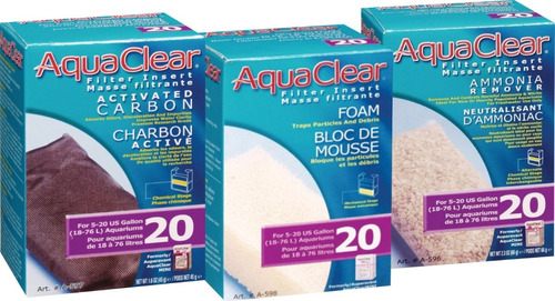 Repuesto Aquaclear 20 Espuma Carbon Amoniaco Acuario Pack