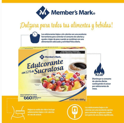 Edulcorante Endulzante Sucralosa Members Mark 660 Sobres 1 G