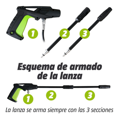 Hidrolavadora Kroner 1400 W Auto Stop 105 Bar Acc + Esponja Color Negro/Verde Frecuencia 50 Hz