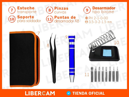Imagen 8 de 10 de Kit Set Soldador Tester Cautin Multimetro Estaño 21 Piezas